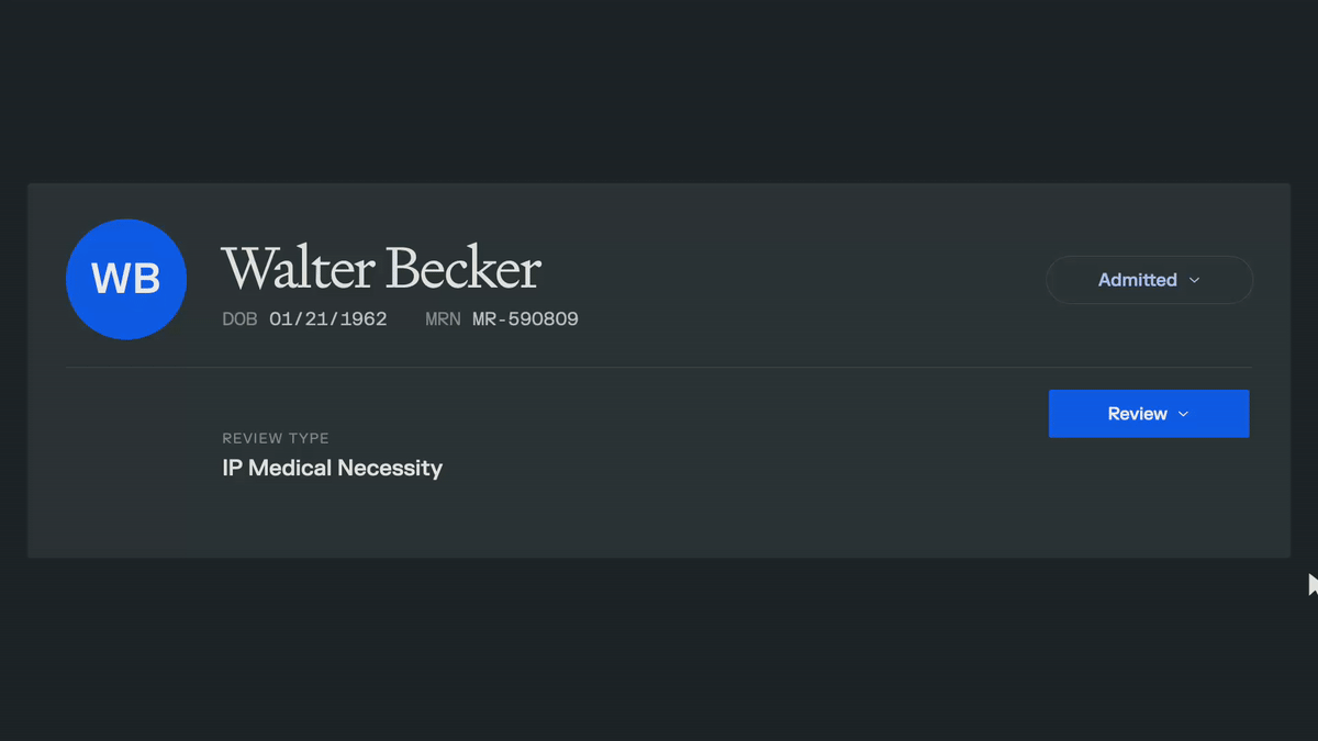 Patient header workflow screenshot in Phare UM