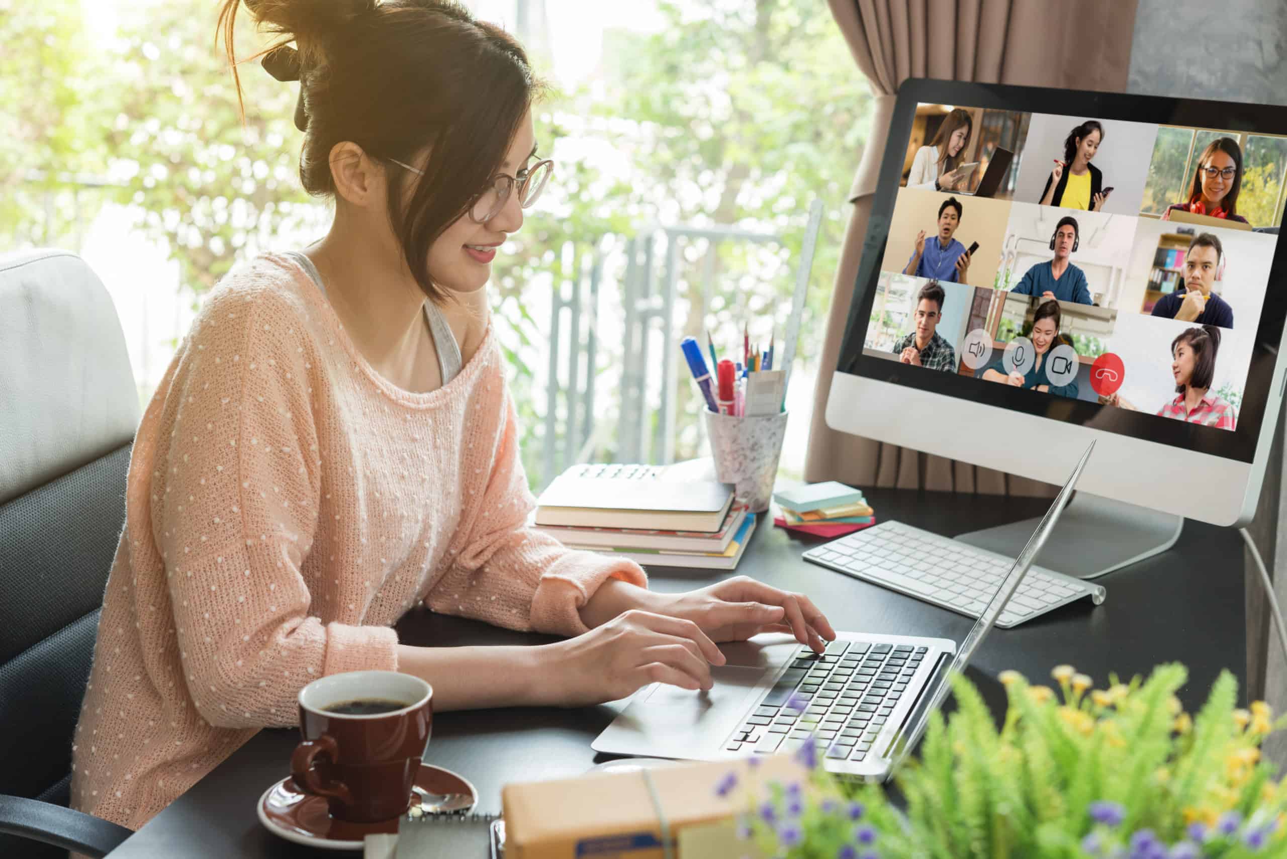 Asian woman work from home during corona virus