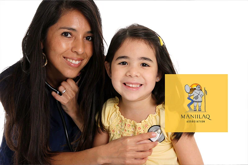 Woman and girl with yellow MANQ logo